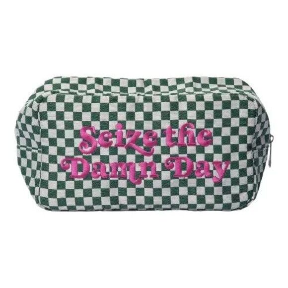 PINKTAG Seize The Damn Day Checkered Cosmetic Bag, Totalee Gift Green Checkered - Picture 10 of 10